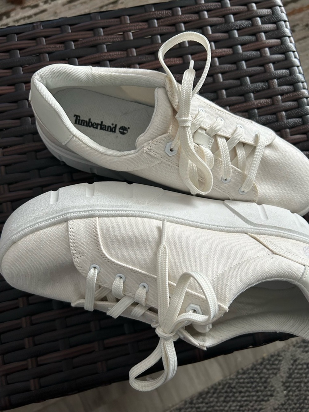 Timberland White Canvas Lace-Up Sneakers